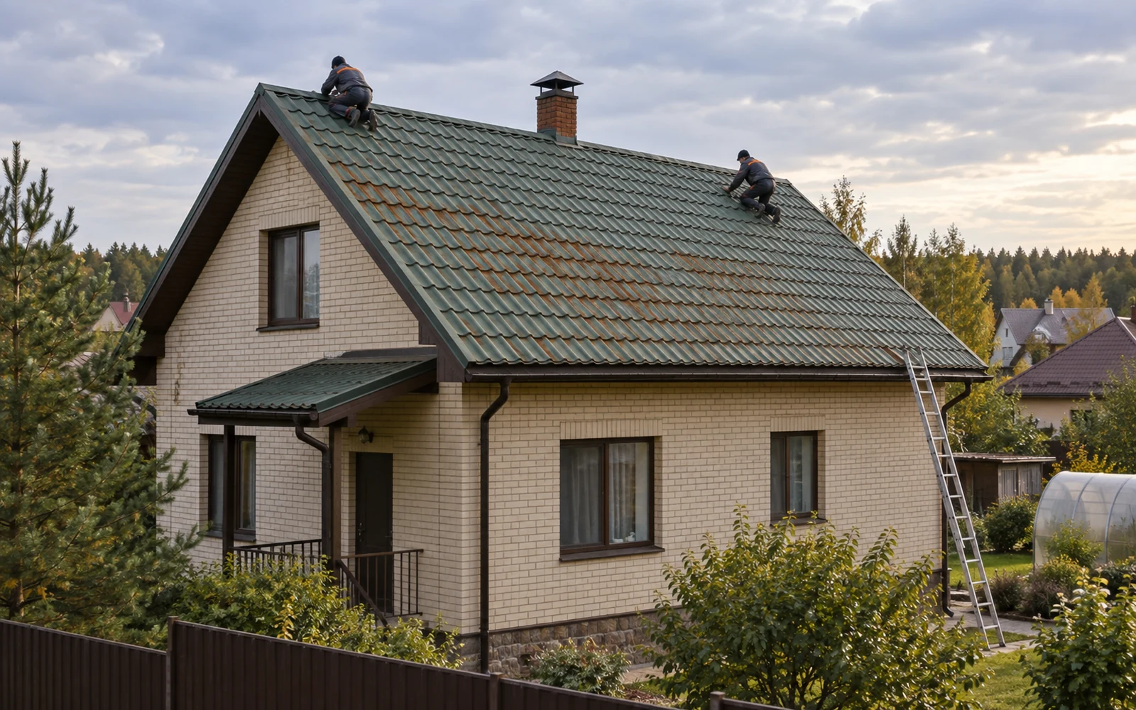 Старая металлочерепица со следами ржавчины на скате